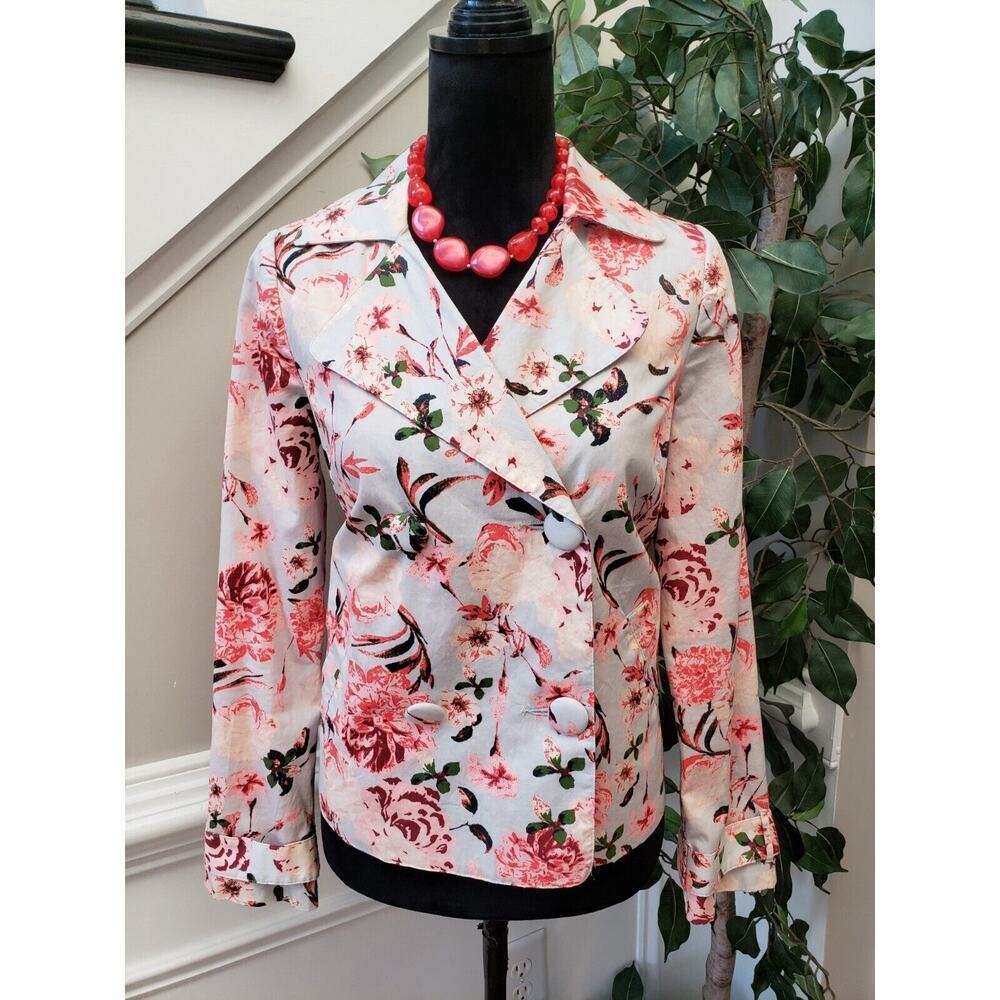 Boutique Women's Beige Floral 100% Cotton Casual Long Sleeve Jacket Size S/P